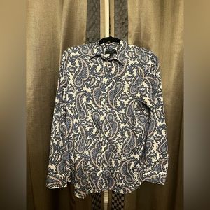 Banana Republic shirt blouse.  White with blue & coral paisley design.  Size L